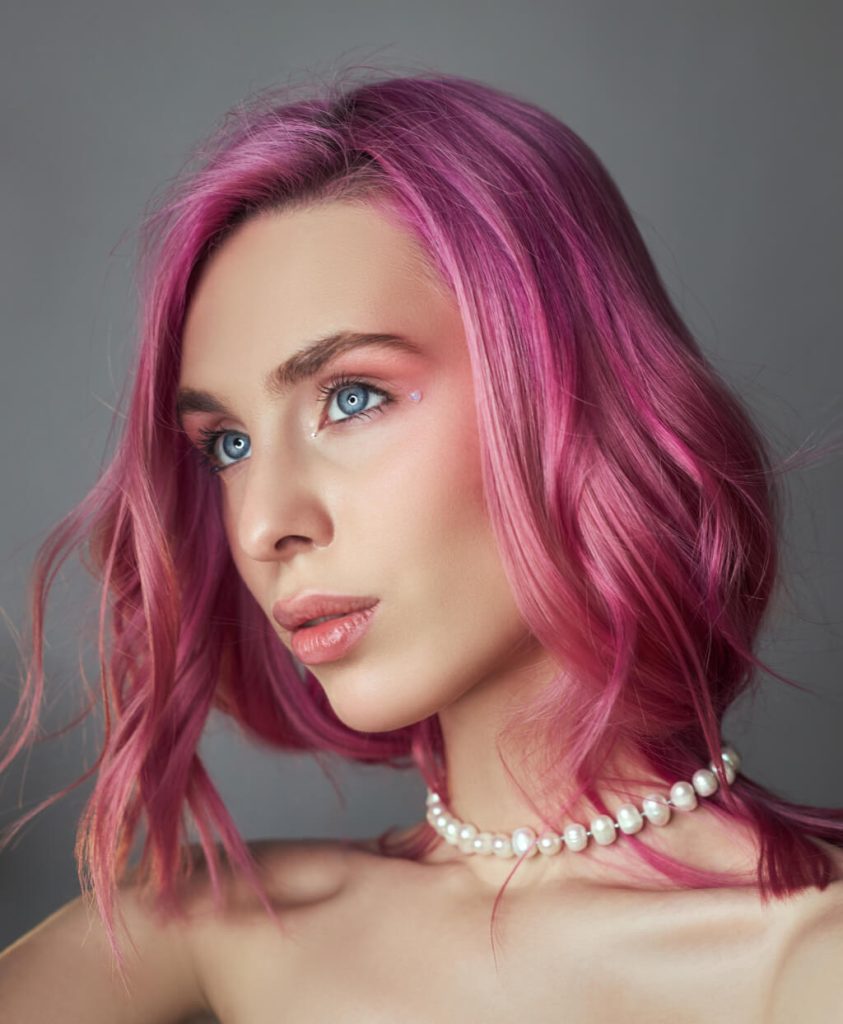 beauty portrait woman with pink hair creative viv utc